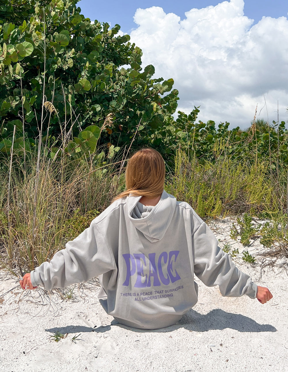 Elevated Faith Christian Hoodie in Light Gray with Peace Graphic on Back for Inspirational Style