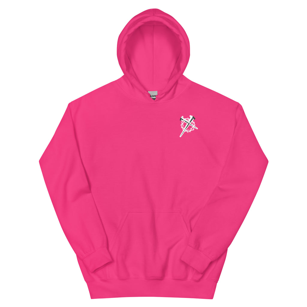 Bright pink Christian Hoodie with a unique design for stylish and comfortable wear