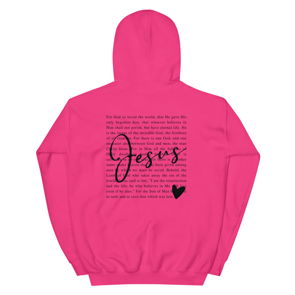 Pink Christian Hoodie with Jesus quote and heart design from RepThe1 Apparel and Accessories