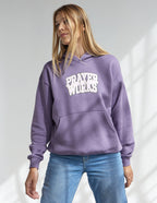 Elevated Faith Christian Hoodie in Purple with 'Prayer Works' Text for Faith-Inspired Style