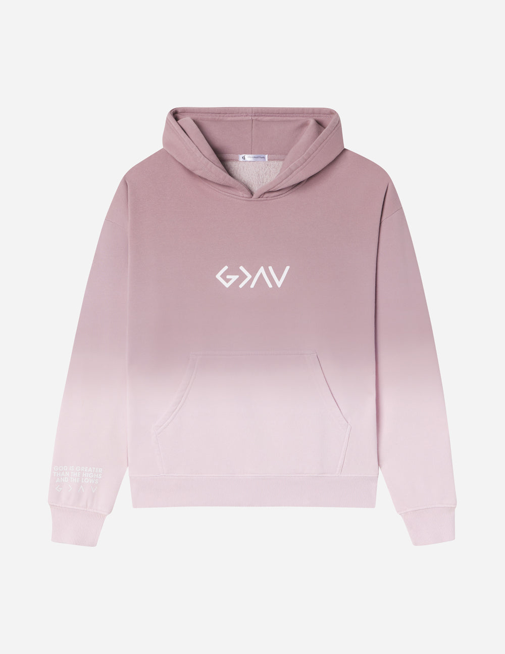 Elevated Faith Christian Hoodie in Pink Ombre Design with Front Pocket and Modern Graphics