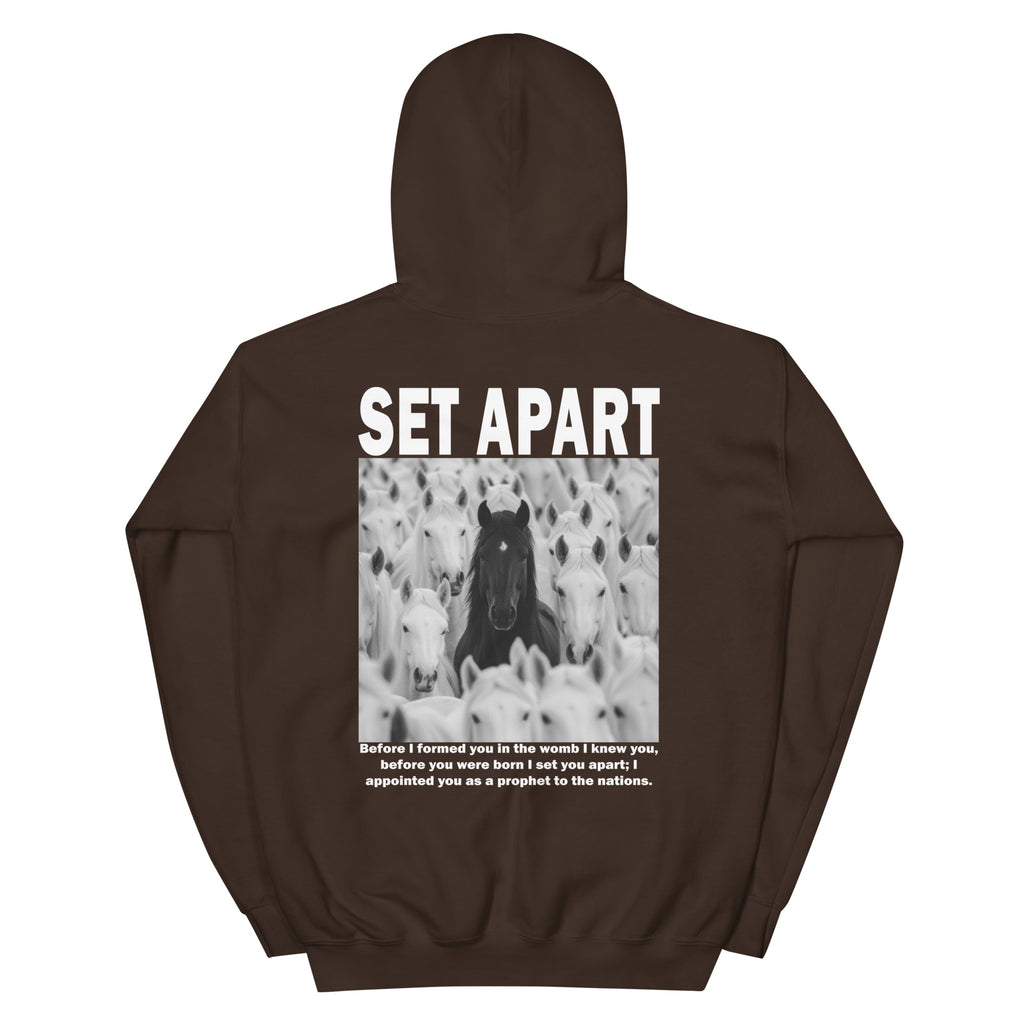 Brown Christian Hoodie featuring 'SET APART' design and inspirational text for a meaningful message
