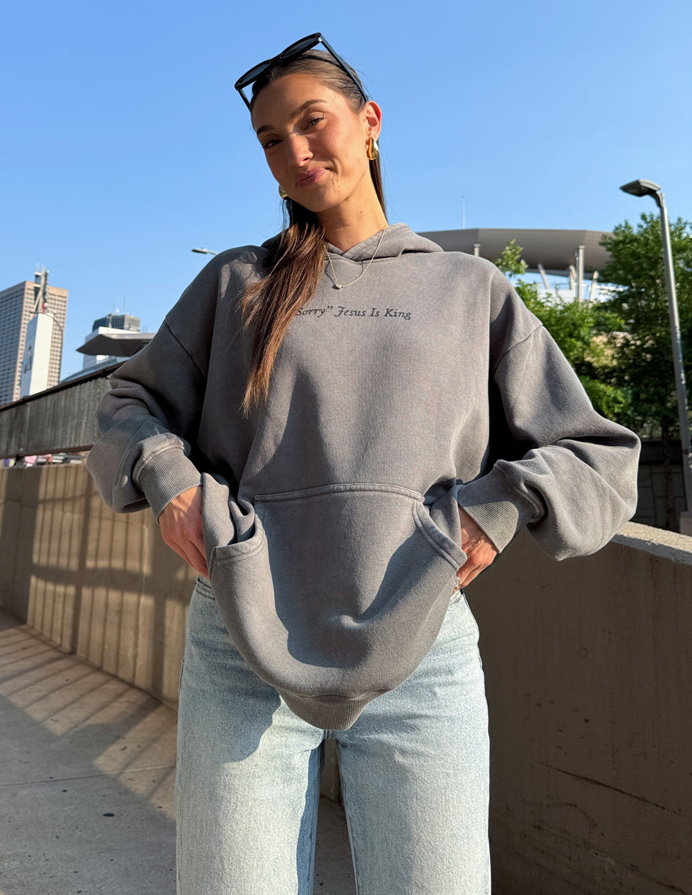 Elevated Faith Christian Hoodie in Gray with 'Trust In King' Text for Comfortable Style