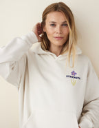 Elevated Faith Christian Hoodie in cream with 'Strength' graphic and floral design