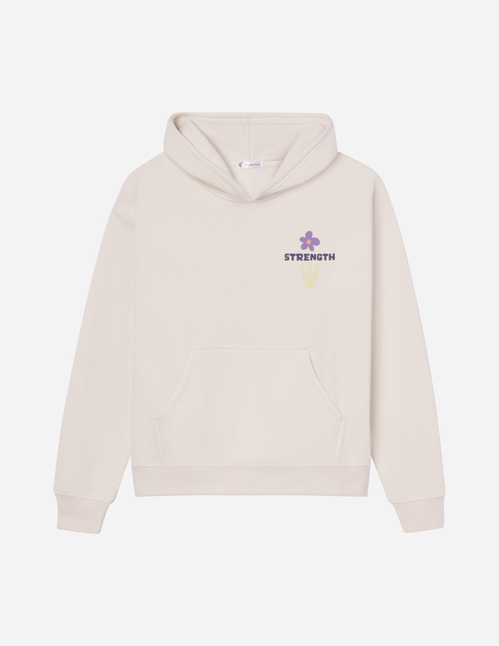 Elevated Faith Christian Hoodie in Beige with 'Strength' Graphic and Front Pocket