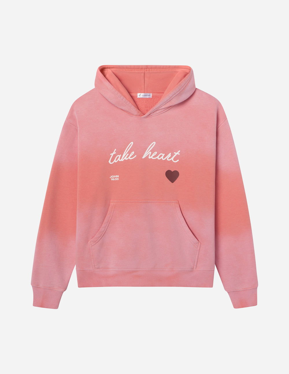 Elevated Faith Christian Hoodie in Pink with Take Heart Design and Front Pocket