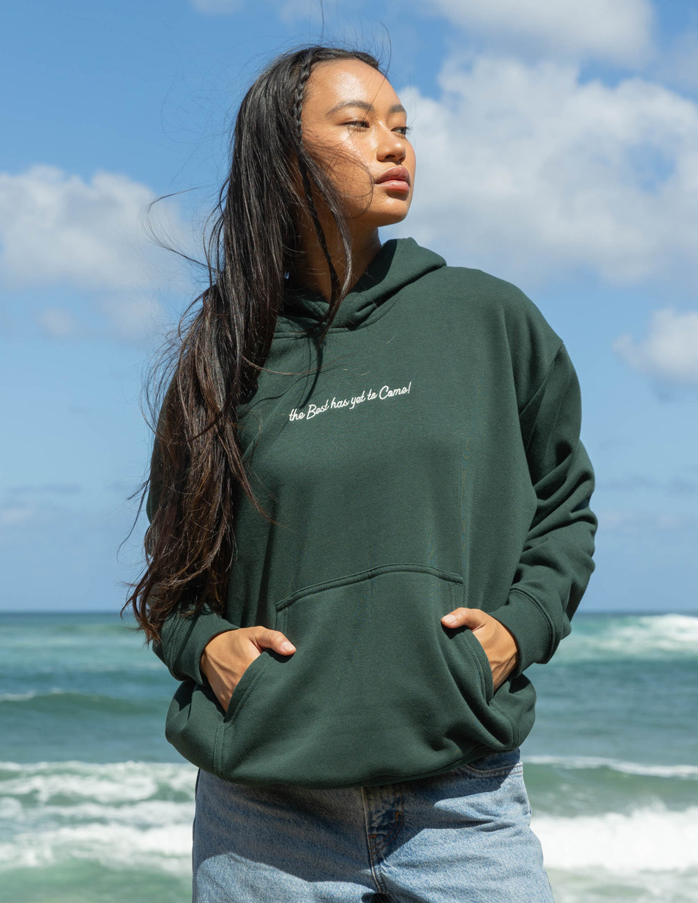 Elevated Faith Christian Hoodie in Green with Inspirational Quote and Front Pockets