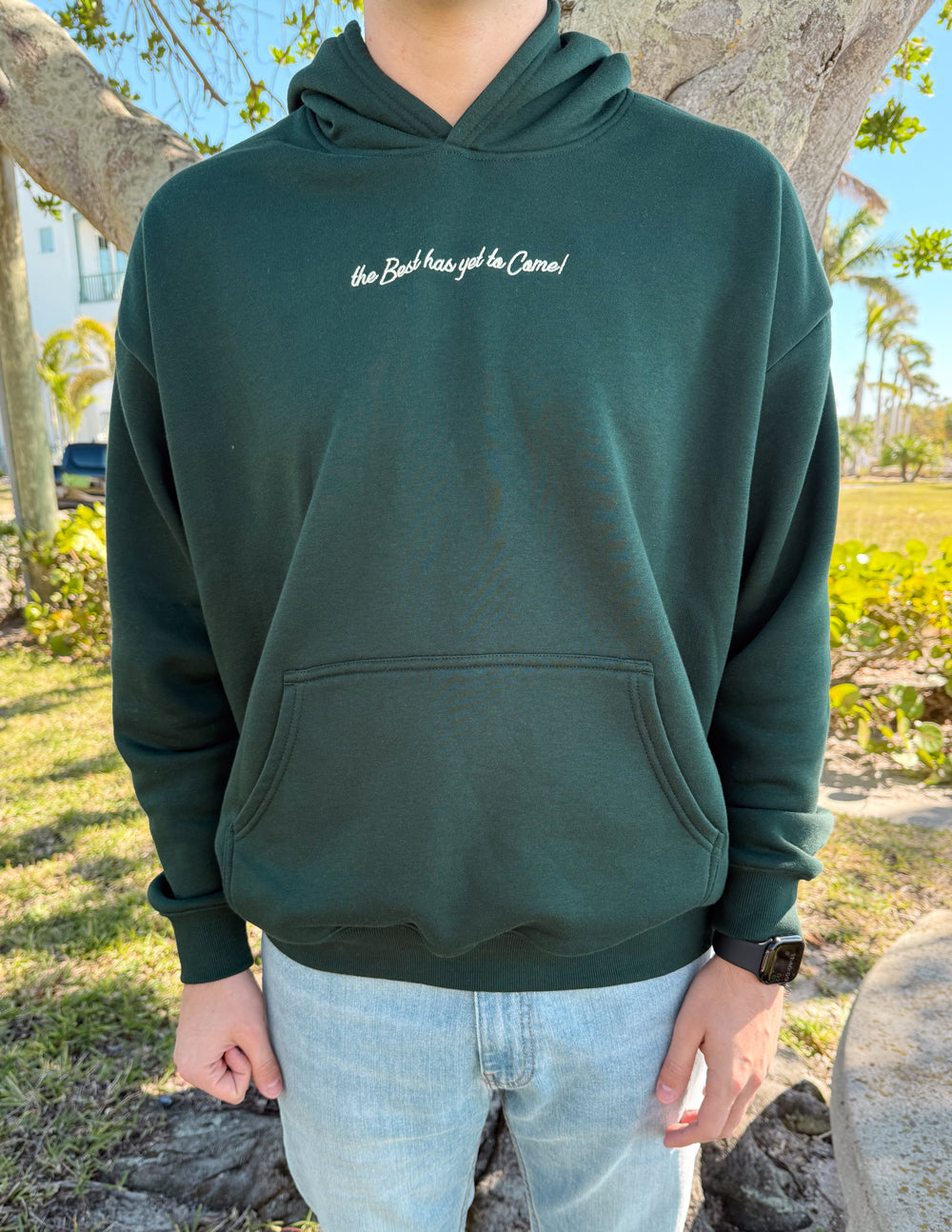 Elevated Faith Christian Hoodie in dark green with inspirational message on the front