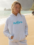 Gray Elevated Faith Christian Hoodie with 'The Future is Bright' Print on a Beach Background