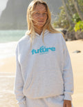 Elevated Faith Christian Hoodie featuring 'the future is bright' printed in turquoise on a gray background