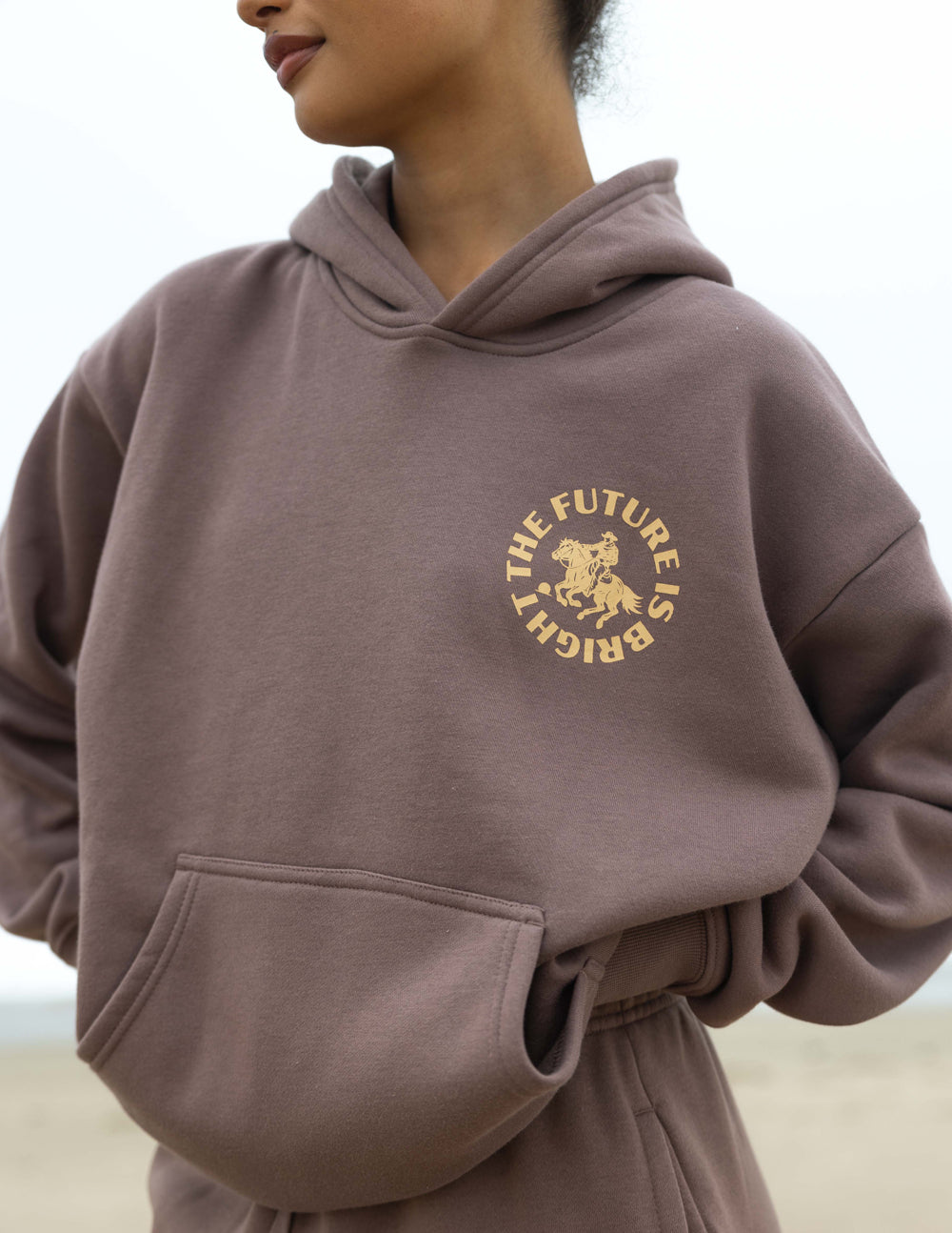 Elevated Faith Christian Hoodie in Taupe with 'The Future is Bright' Graphic Print
