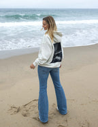 Elevated Faith Christian Hoodie in White with Stylish Back Design on a Beach