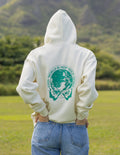 Elevated Faith Christian Hoodie in cream with world graphic on the back for a stylish statement