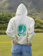 Elevated Faith Christian Hoodie in cream with world graphic on the back for a stylish statement