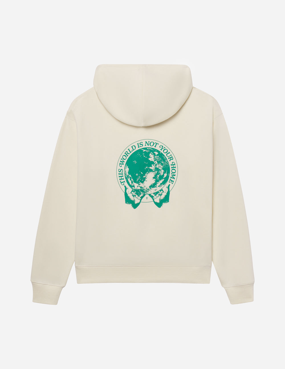 Elevated Faith Christian Hoodie in Cream with Earth Graphic and 'This World is Not Your Home' Design