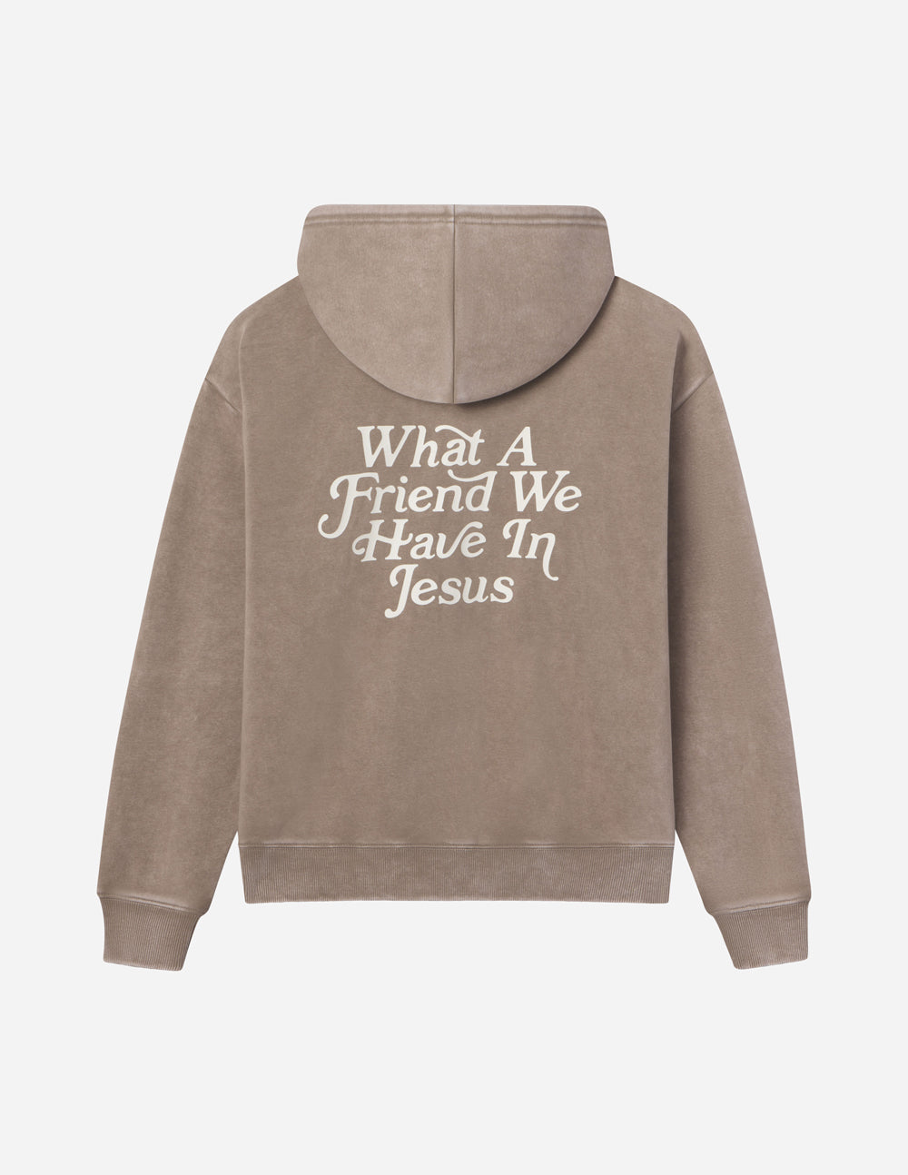 Elevated Faith Christian Hoodie in Vintage Brown with 'What A Friend We Have In Jesus' Design on Back