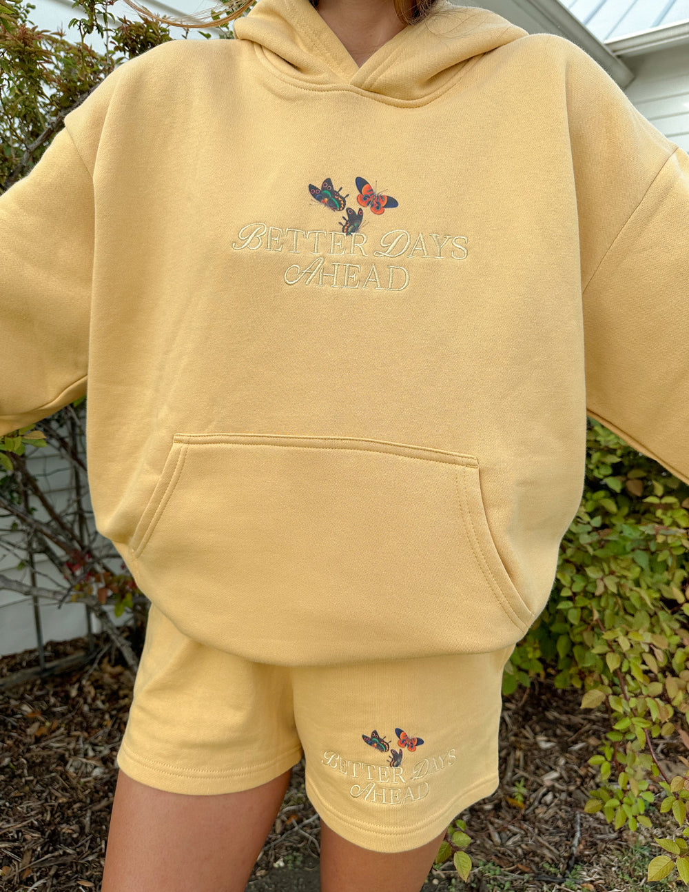 Elevated Faith Christian Hoodie in Yellow with Better Days Ahead Design and Front Pocket