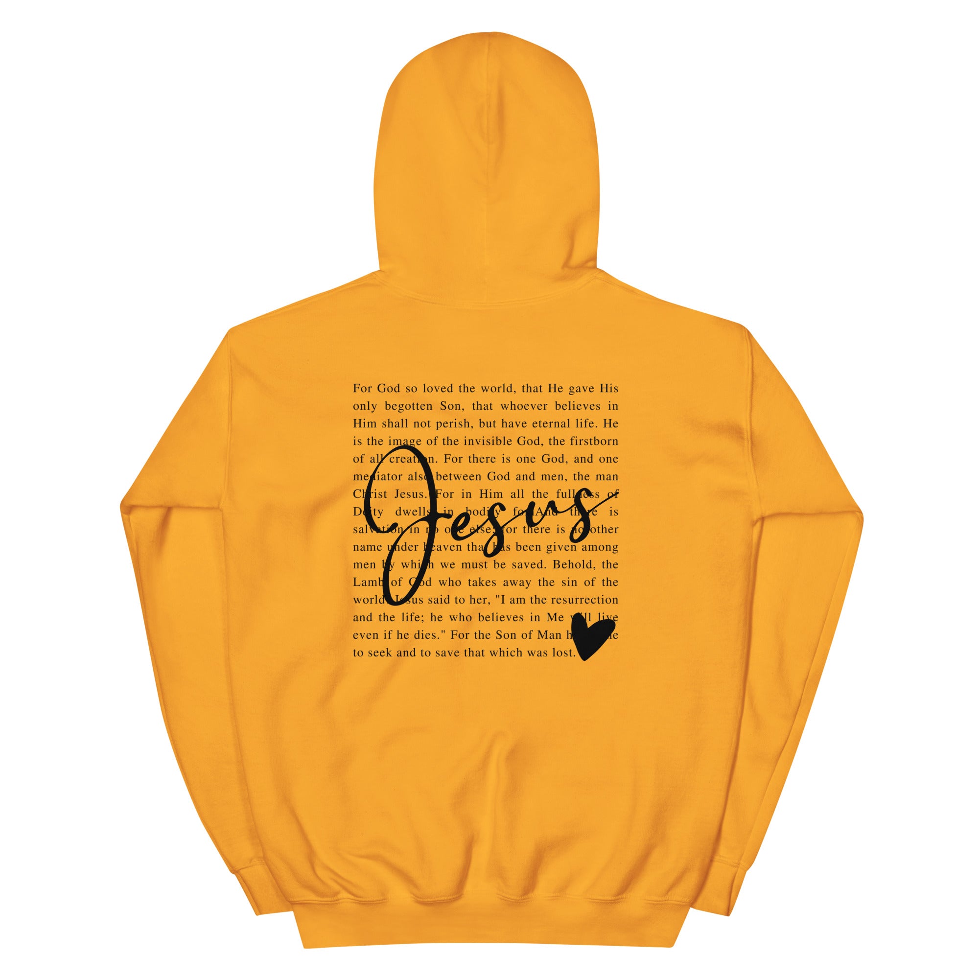 RepThe1 Apparel Christian Hoodie in vibrant yellow with scripture and heart design on the back