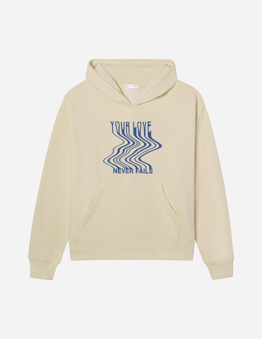 Elevated Faith Christian Hoodie in Beige with 'Your Love Never Fails' Graphic Design