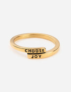 Gold Adjustable Ring with 'Choose Joy' Inscription in Christian Jewelry Style