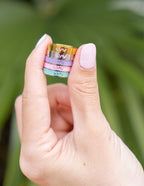 Set of colorful Elevated Faith rings showcasing Christian Jewelry with a modern design