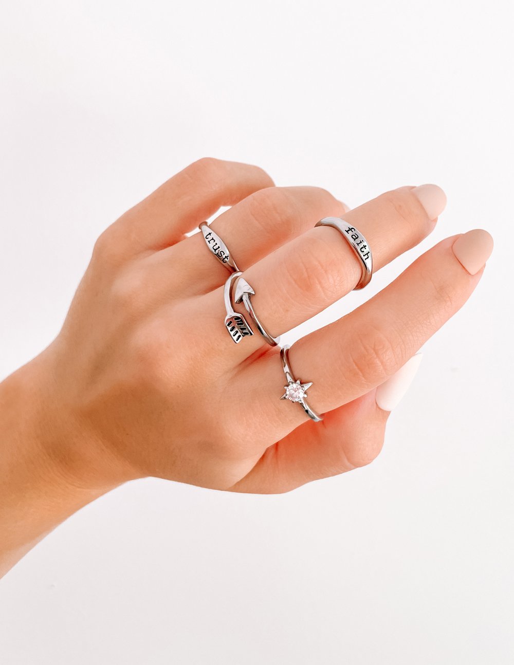 Stylish Elevated Faith Christian Jewelry Rings Set in Silver for Faith-Inspired Fashion