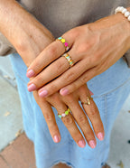 Stylish Elevated Faith rings showcasing colorful designs, perfect for unique Christian jewelry