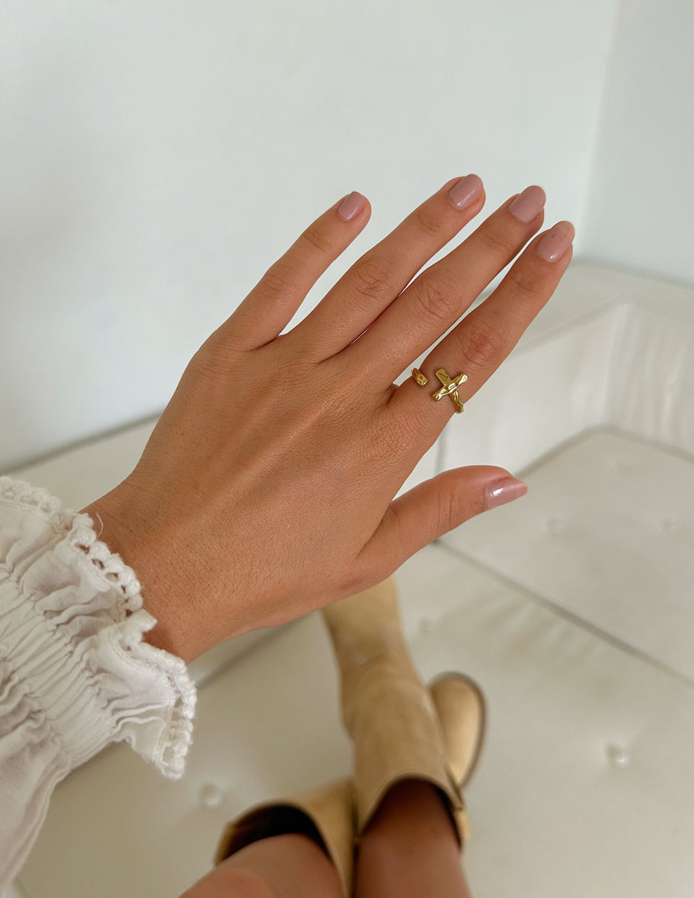 Elegant gold ring from Elevated Faith featuring a small cross, perfect for Christian Jewelry fans