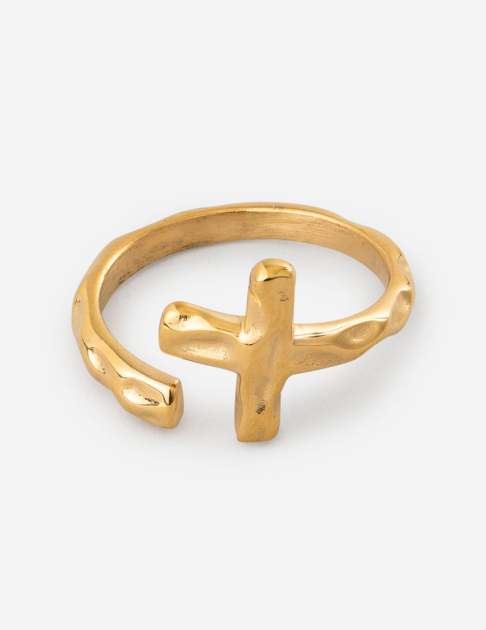 Elevated Faith Gold Cross Ring, a stylish piece of Christian Jewelry with a unique design