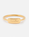 Gold Elevated Faith Ring engraved with the word Fearless, ideal Christian Jewelry piece