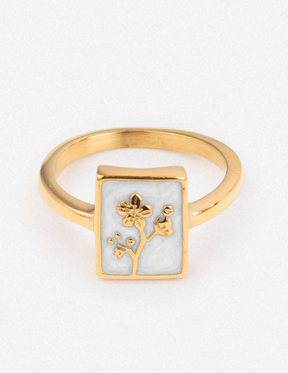 Gold Floral Design Ring with Mother of Pearl Inlay, a piece of Christian Jewelry from Elevated Faith