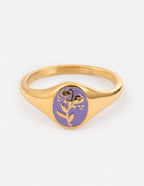 Gold ring with purple floral design, perfect Christian jewelry for everyday wear