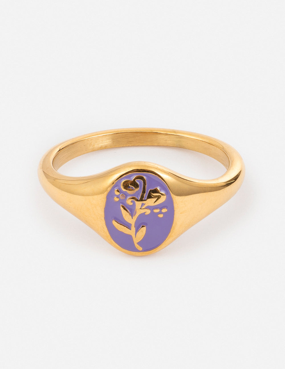 Gold ring with purple floral design, perfect Christian jewelry for everyday wear