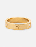 Elevated Faith Gold Ring with Cross and Stone Accents for Christian Jewelry Lovers