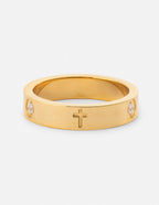 Elevated Faith Gold Ring with Cross and Stone Accents for Christian Jewelry Lovers
