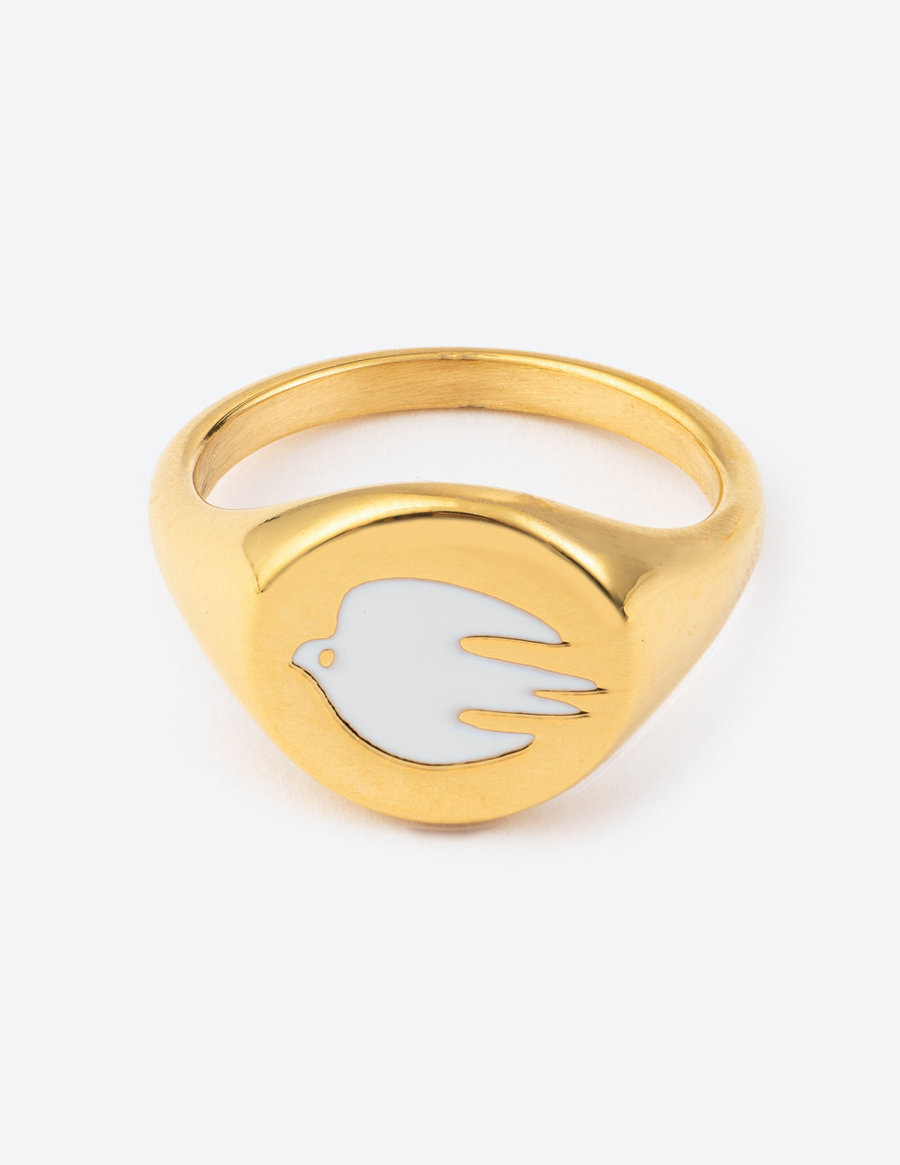 Elevated Faith Gold Ring featuring a White Dove Design for Christian Jewelry Enthusiasts