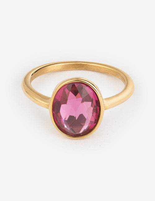 Elevated Faith Gold Ring with Pink Gemstone, perfect for elegant Christian Jewelry