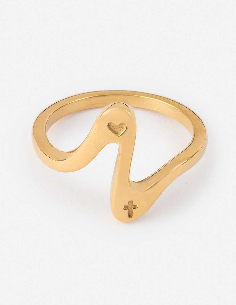 Gold Elevated Faith Ring with Heart and Cross Design for Christian Jewelry Enthusiasts