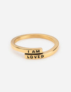Elevated Faith Gold Ring with 'I AM LOVED' Inscription, a Unique Piece of Christian Jewelry