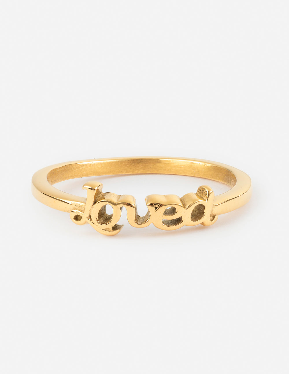 Gold Ring with 'Loved' inscription, perfect for Christian Jewelry enthusiasts
