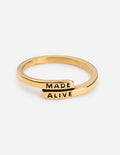 Elevated Faith Christian Jewelry Gold Ring with 'Made Alive' Engraving for Inspirational Wear