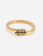 Elevated Faith Christian Jewelry Gold Ring with 'Made Alive' Engraving for Inspirational Wear