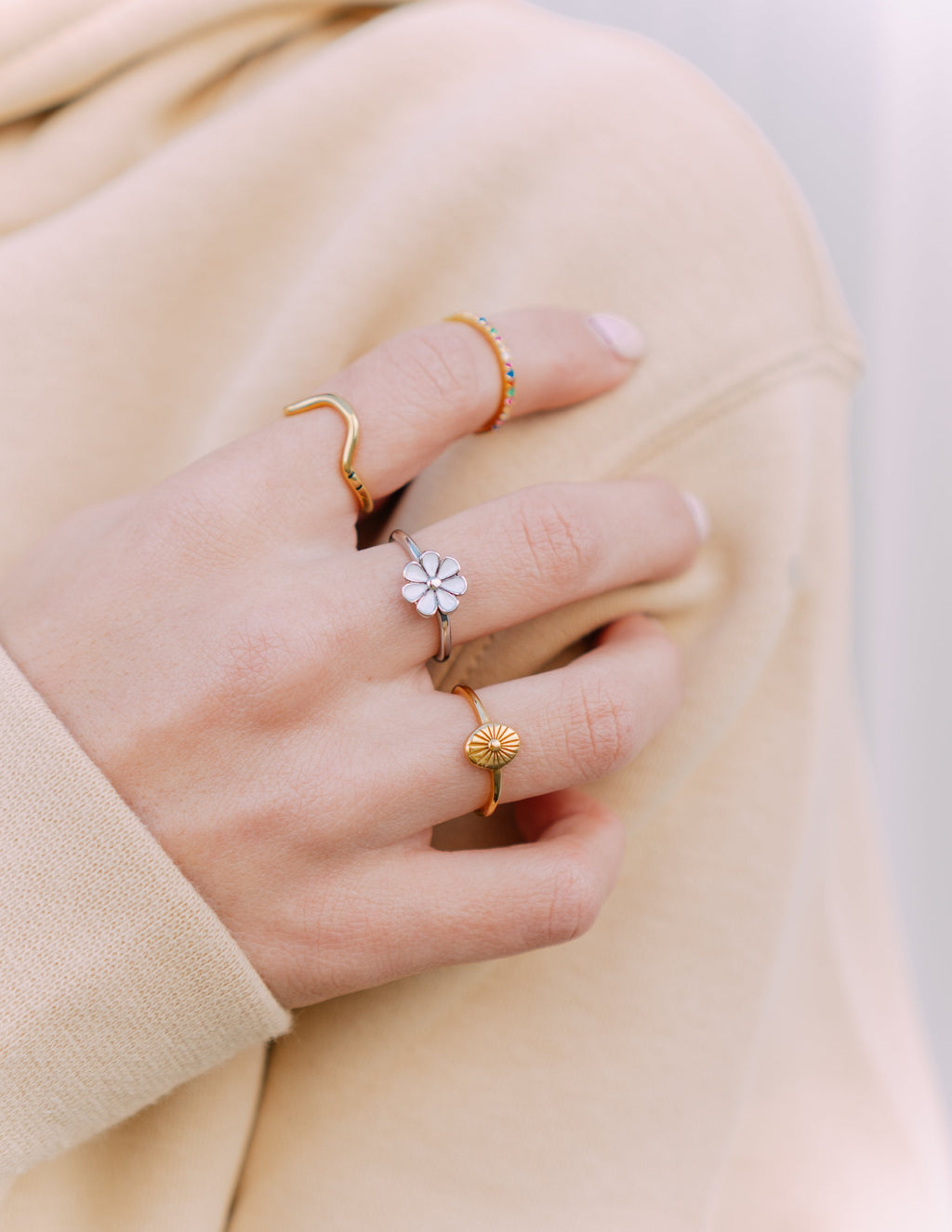 Elegant Elevated Faith Ring Set featuring Christian Jewelry with floral and modern designs