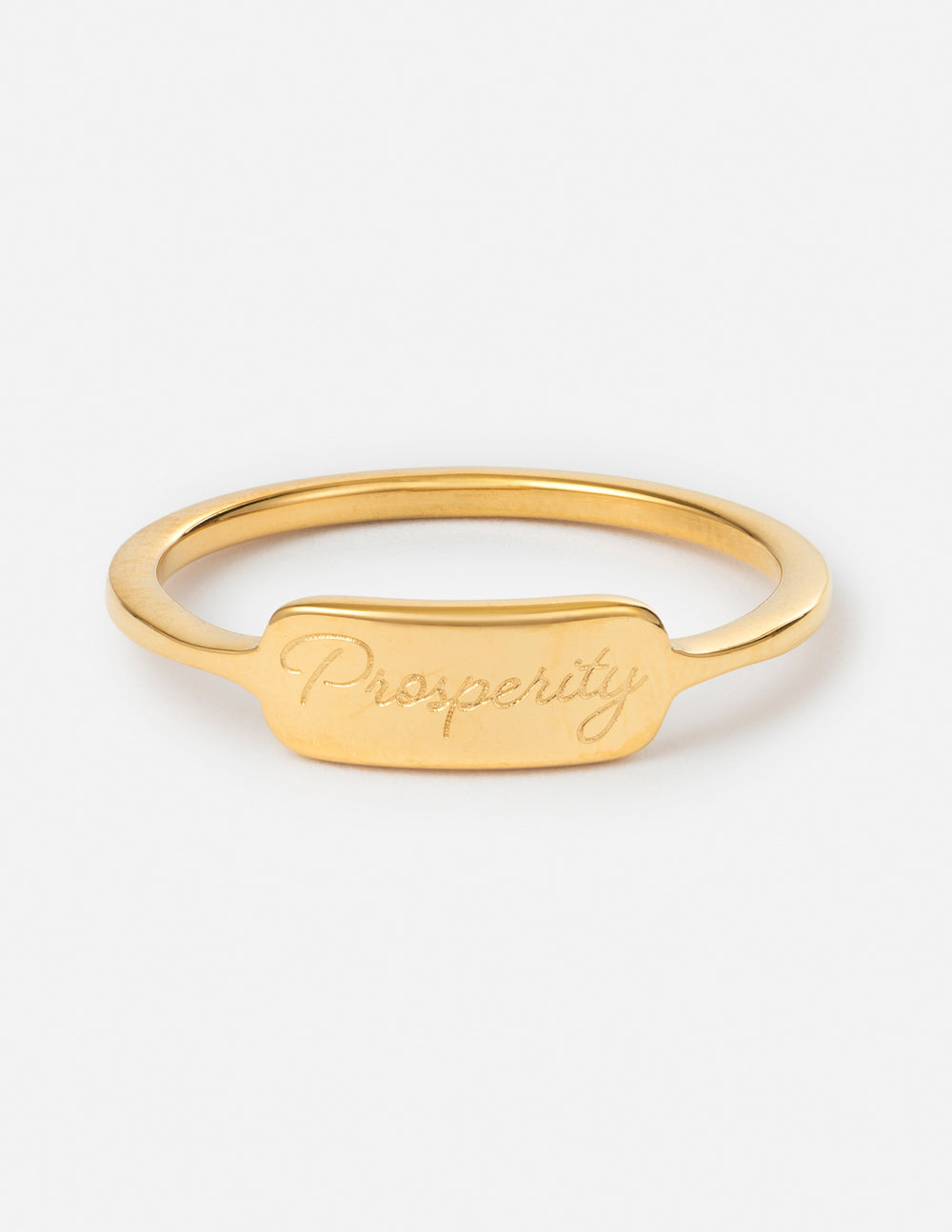 Gold engraved ring with 'Prosperity' for Christian Jewelry enthusiasts from Elevated Faith