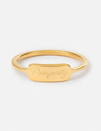 Gold engraved ring with 'Prosperity' for Christian Jewelry enthusiasts from Elevated Faith