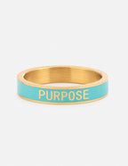 Elevated Faith Christian Jewelry Ring in Gold with Engraved Purpose Design and Turquoise Enamel