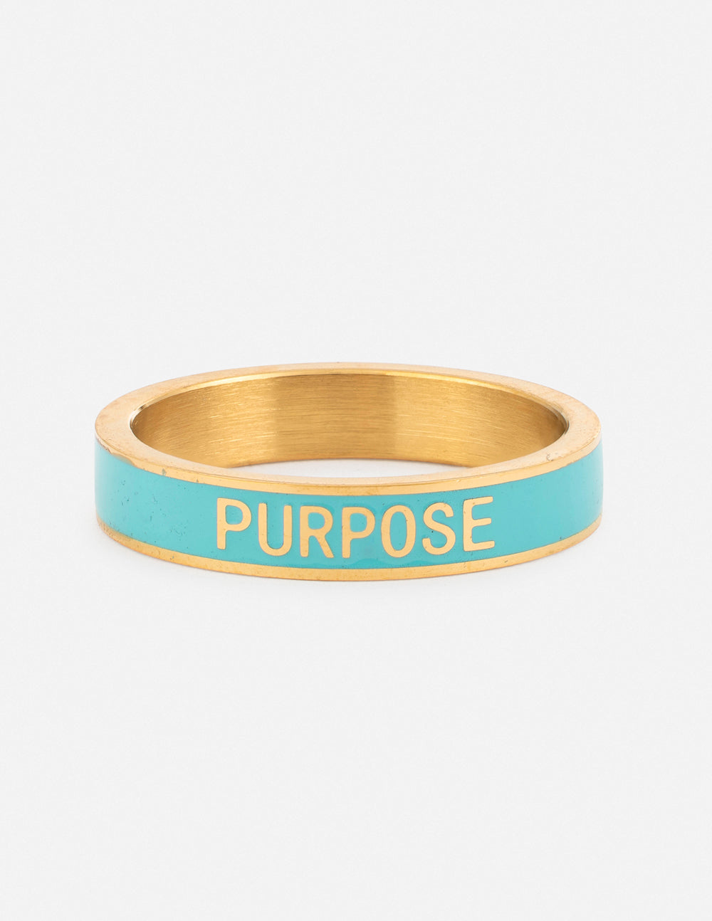 Elevated Faith Christian Jewelry Ring in Gold with Engraved Purpose Design and Turquoise Enamel