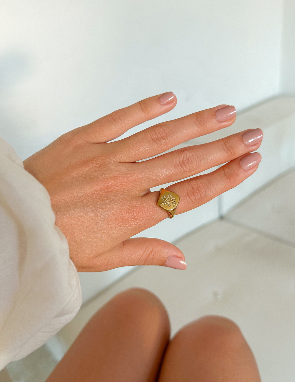 Elevated Faith Christian Jewelry Gold Ring on Hand with Elegant Design for Everyday Wear