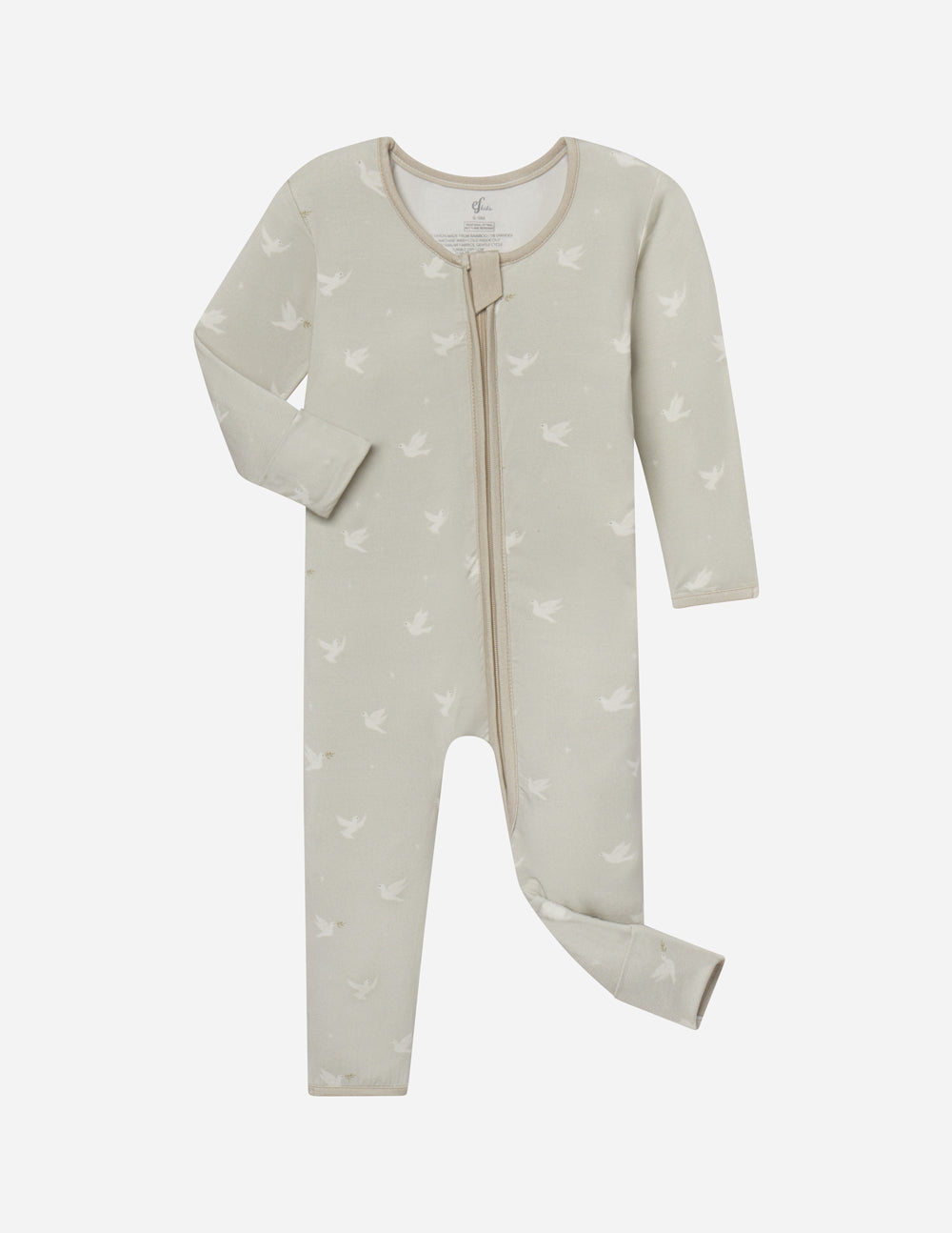Elevated Faith Christian Kids Apparel Onesie in Soft Green with Bird Print and Full Zipper Closure