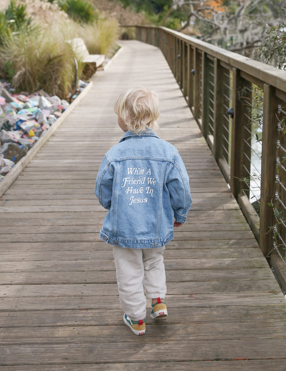 Elevated Faith Kids Jacket featuring text 'What A Friend We Have In Jesus' from Christian Kids Apparel